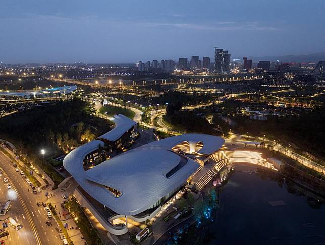 An aerial drone photo taken on April 21, 2024 shows a view of the main venue of the International Horticultural Exhibition 2024 Chengdu in Chengdu, southwest China's Sichuan Province. (Xinhua/Jiang Hongjing)