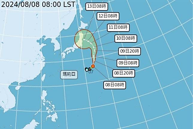 今年第5號颱風瑪莉亞今凌晨於日本南方海面形成，對台灣無直接影響。（取自中央氣象署網站）