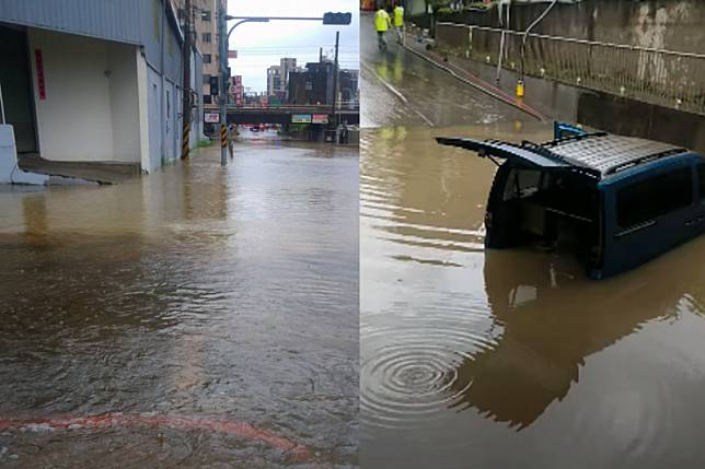 大雷雨造成新竹元培街地下道和三姓橋地下道等多處淹水災情。（圖／翻攝自臉書社團「新竹大小事」）