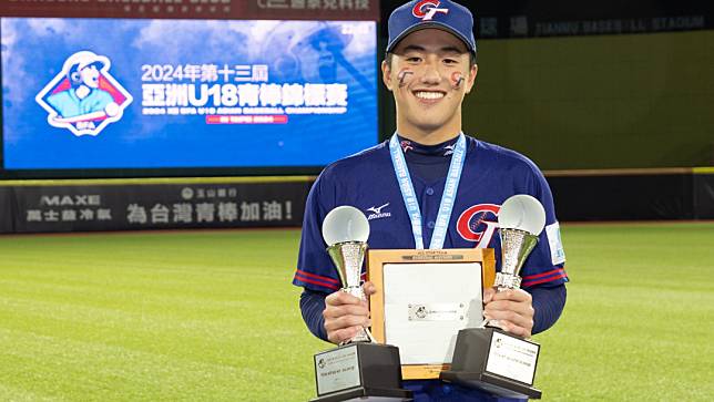 中華隊投手陳睦衡在這次亞青U18勇奪勝率王、防禦率王、最佳投手。中華棒協提供