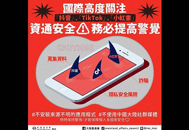 詐騙、資安、危險挑戰…陸委會點名TikTok、小紅書：不使用中國社群媒體