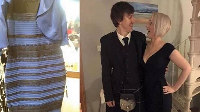 風靡全球的「藍黑還是白金禮服」照片為新婚夫妻凱爾和葛蕾絲的婚禮上拍攝。（圖／翻攝自鏡報）