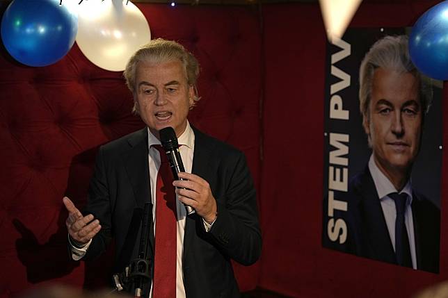 荷蘭極右翼政治人物懷爾德斯（Geert Wilders）領導的自由黨（PVV），戲劇性地贏得國會大選。（美聯社）