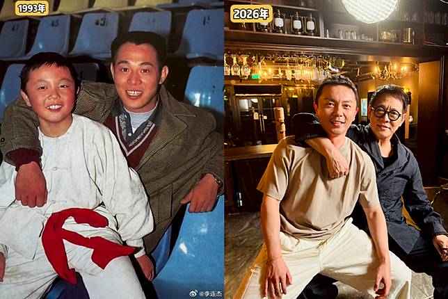 李連杰曬出與謝苗合照。（圖／翻攝自李連杰 微博）
