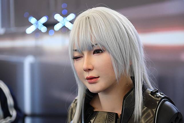 A humanoid robot winks at the World Robot Conference 2024 in Beijing, capital of China, Aug. 21, 2024. (Xinhua/Chen Zhonghao)