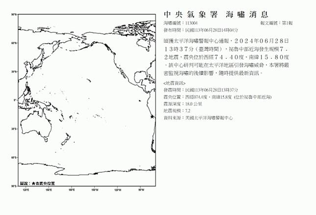 氣象署發布海嘯消息。（圖／氣象署提供）