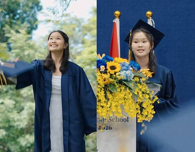 Sophie以全校第一名成績畢業，還獲選代表畢業生上台致詞。(組合照，翻攝自IG)