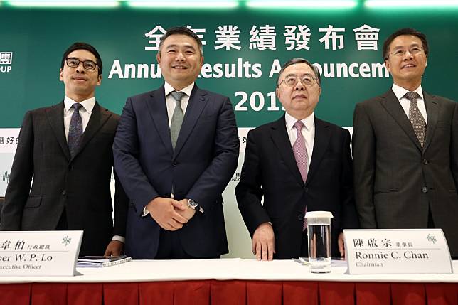 (From left) Hang Lung executive director Adriel Chan Wen-bwo, CEO Weber Lo Wai-pak, chairman Ronnie Chan Chi-chung and CFO Ho Hau-Cheong attend the company’s annual results briefing, in Hong Kong on Tuesday. Photo: Jonathan Wong