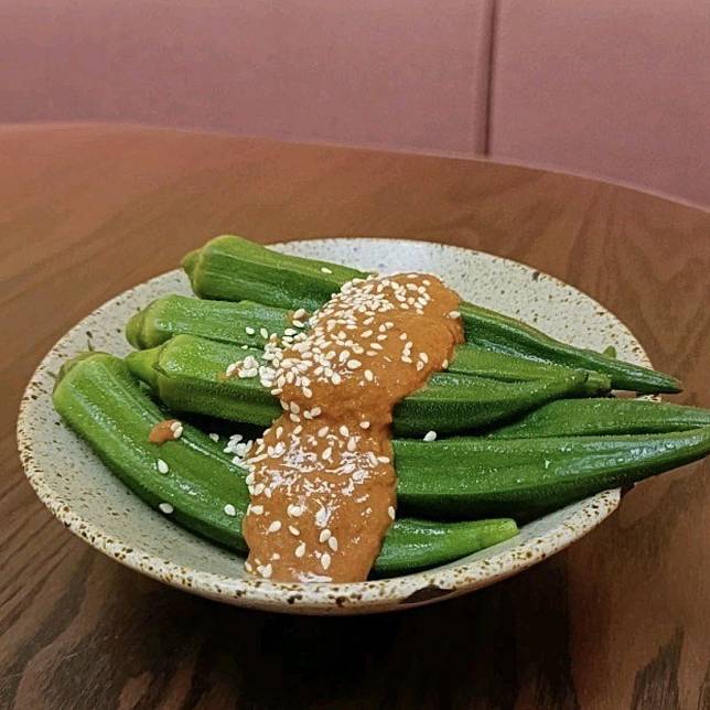 The sesame okra dish at Check-In Taipei