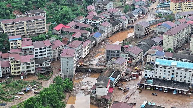 An aerial drone photo taken on June 23, 2024 shows Wuqiangxi Township of Yuanling County in central China's Hunan Province. (Photo by Wang Sheng/Xinhua)