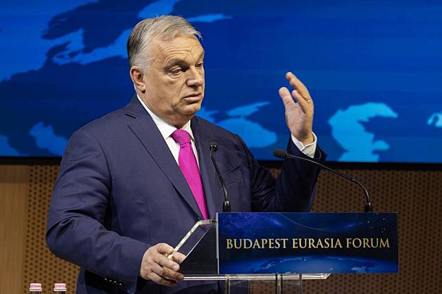 Hungarian Prime Minister Viktor Orban speaks at the opening ceremony of the Eurasia Forum 2024 held by the National Bank of Hungary in Budapest, Hungary on Nov. 21, 2024. (Photo by Attila Volgyi/Xinhua)