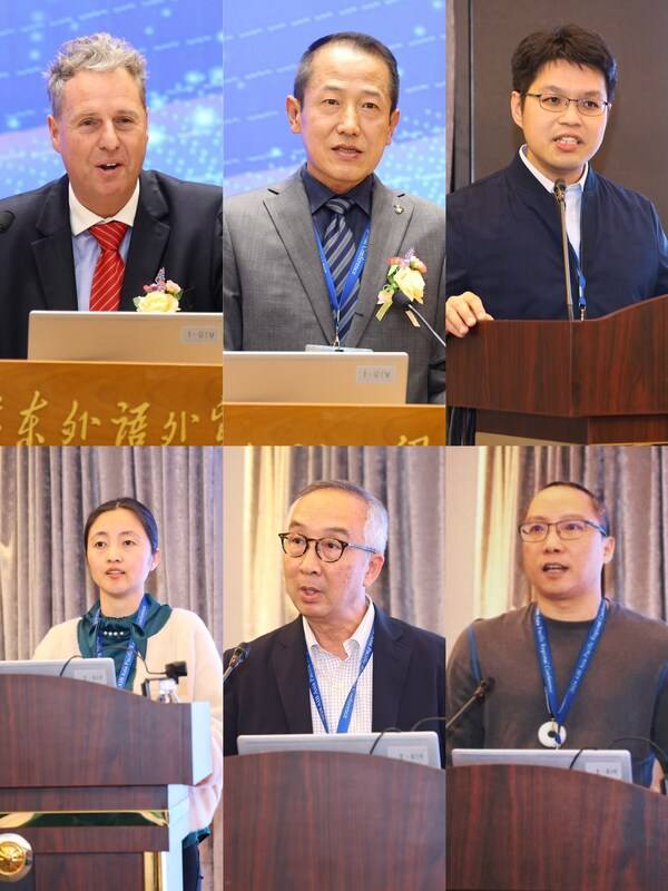 Lingnan University leading the 2024 Academy of International Business Asia Pacific Regional Conference. (First row, from left: Prof Bradley R.  Barnes; Prof Cui Geng; Prof Sebastian Chung Yu-ho. Second row, from left: Prof Xu Lihe, Professor and Associate Dean, Institute of Studies for the Greater Bay Area, Guangdong University of Foreign Studies, China; Prof Lui Tai-lok, Professor of The Education University of Hong Kong, Mr Lie Xiaoming, CEO of Zowoyoo)