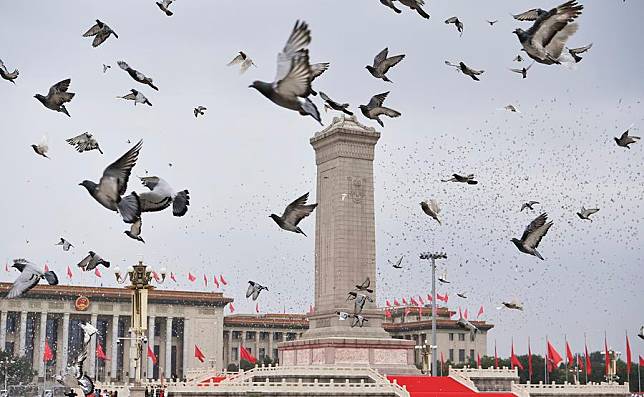 Doves are released to the sky at Tian'anmen Square in Beijing, capital of China, July 1, 2021. (Xinhua/Sun Fei)