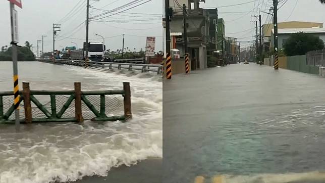 氣象署針對高屏發布超大豪雨警戒，屏東縣多處因排水宣洩不及出現嚴重積水。Threads網友「@hhhz_02」授權提供