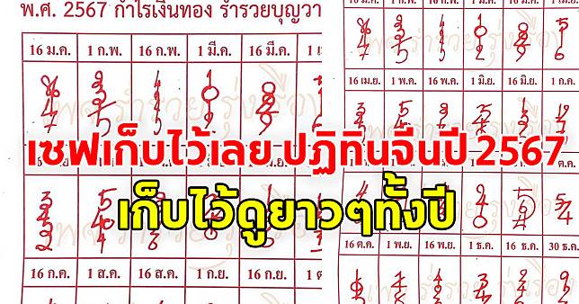 เซฟเก็บไว้เลย เลขปฏิทินจีนปี 2567 เก็บไว้ดูยาวๆทั้งปี