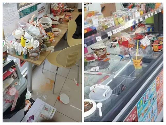 ▲最近有位韓國超商店員抱怨，中國觀光客讓超商變成「戰場」，即使貼出中文告示也難逃「垃圾攻擊」，店內慘況也隨著照片曝光，引發熱議。（圖／翻攝自《NEWS 1》）
