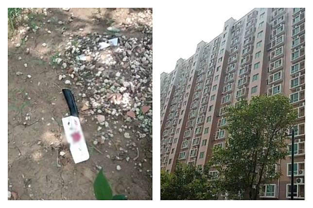 ▲中國大陸山東省濟南市當地一處社區，爆出從天而降 3 把菜刀事件。（合成圖／翻攝自澎湃新聞）