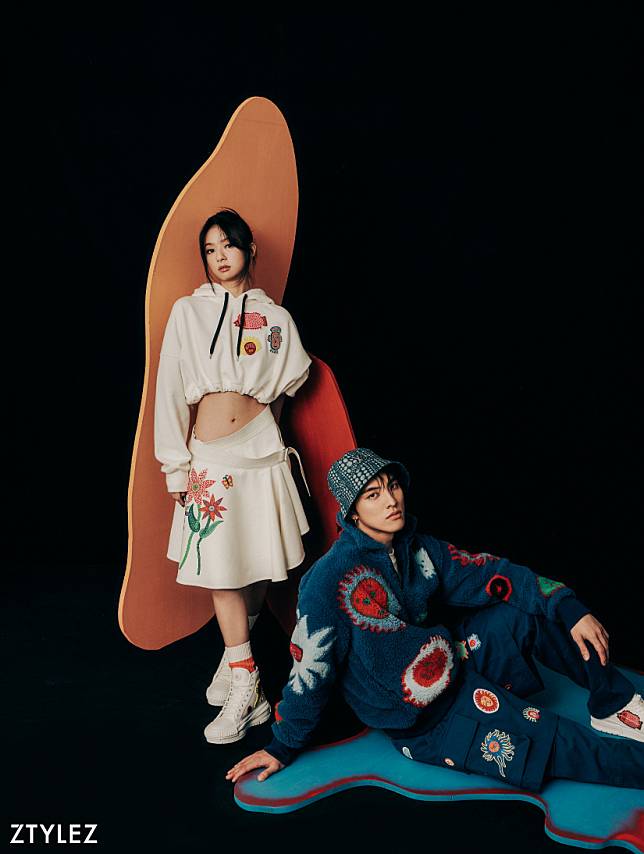 On kayan: White Pattern crop sweater, White pattern skirt, socks & sneakers All from Louis Vuitton, On Kenji: Pattern freeze jacket, Pattern pockets pants, Dots Hat & Sneakers All from Louis Vuitton x Yayoi Kusama