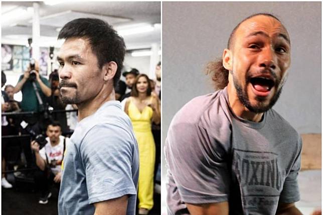 Manny Pacquiao (left) and Keith Thurman at their final media workouts. Photo: EPA/AFP