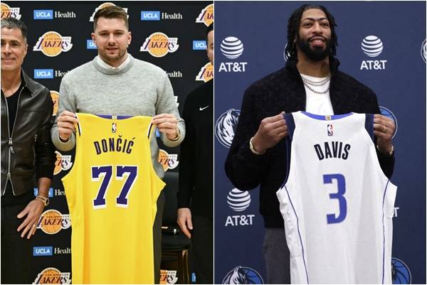 戴維斯（Anthony Davis）和唐西奇（Luka Doncic）互換東家成今年NBA最大消息。法新社