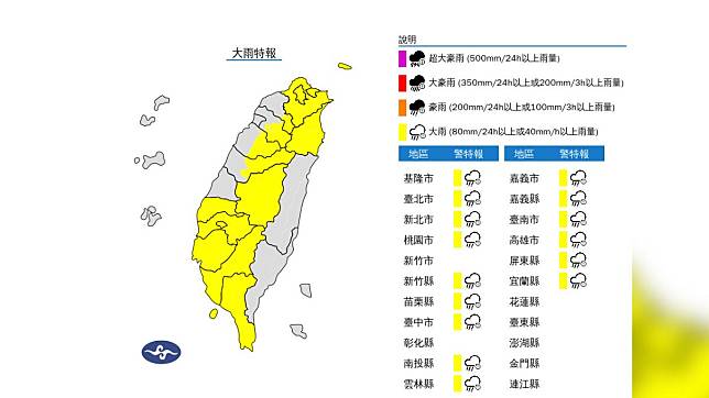 大雨特報。（圖／氣象署）