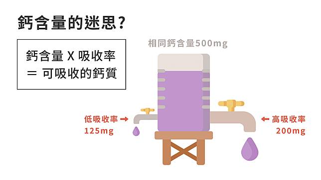 ▲ 別落入鈣含量迷思，吸收率也是重要指標