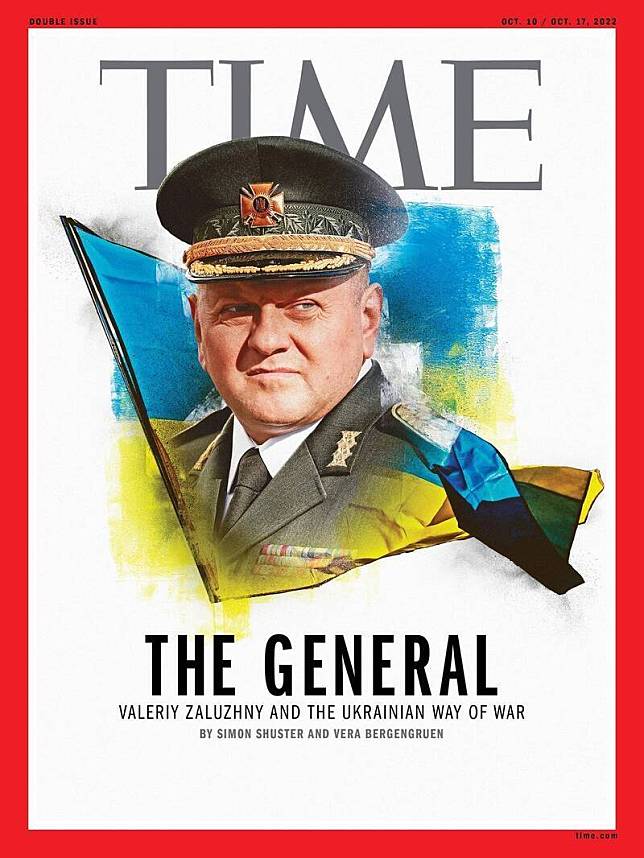 烏克蘭武裝部隊總司令扎盧日內登上最新一期美國《時代》雜誌10月號封面。(圖擷取自@TIME 推特)