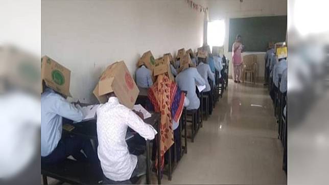 學生戴紙箱考試引起熱議。圖／翻攝自Sain Mushahid Twitter