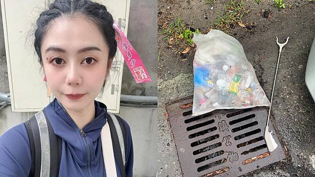 美女香燈腳主動清理沿路垃圾。翻攝自臉書社團「白沙屯媽祖全球徒步聯誼會」
