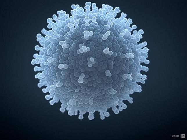 人類間質肺炎病毒（human metapneumovirus，hMPV，中國稱「人類偏肺病毒」）。示意圖。(AI生成圖)