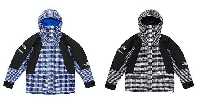 Supreme 歷年來與 The North Face 的合作總是掀起話題巨浪。在 2021 春夏發行的 Mountain Light Jacket 裡不僅保留強大戶外機能感，同時更帶入滿版鉚釘細節，傳達街頭潮流感。圖片來源：<a href=