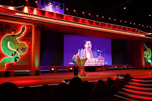 Myanmar's State Administration Council Chairman Min Aung Hlaing addresses a Chinese New Year celebration in Yangon, Myanmar, Jan. 25, 2025. (Xinhua/Myo Kyaw Soe)