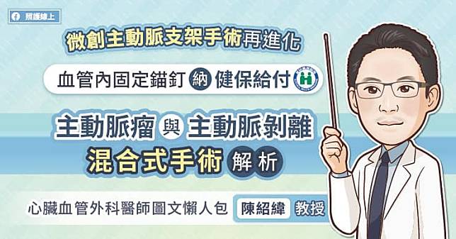 微創主動脈支架手術再進化，血管內固定錨釘納健保給付，主動脈瘤與主動脈剝離混合式手術解析，心臟血管外科醫師圖文懶人包