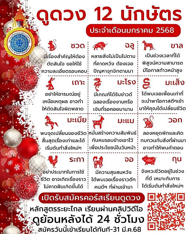 ดูดวง 12 นักษัตร ... ประจำเดือนมกราคม 2568