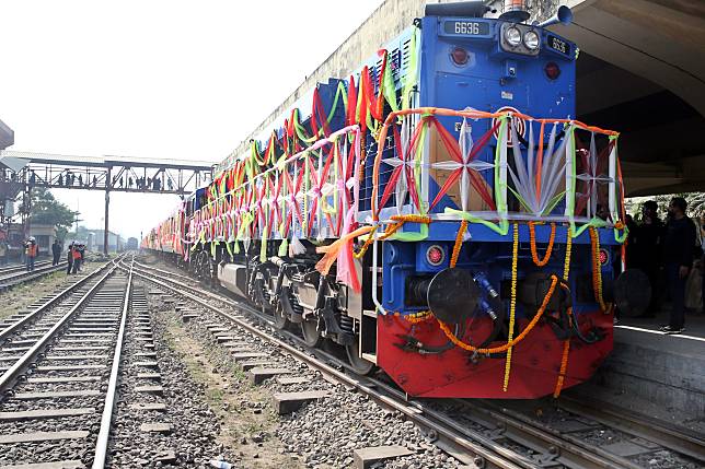 The first train of the Padma Bridge Rail Link Project (PBRLP) is pictured at Dhaka station, Dhaka, Bangladesh, Dec. 24, 2024. (Xinhua)