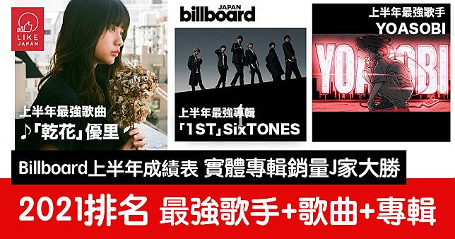 2021年日本Billboard上半年度排行：中期成績表中的最強歌手、歌曲、專輯