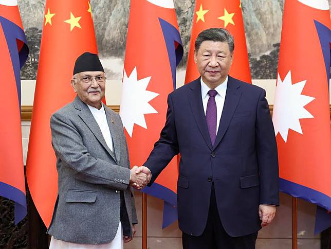 Chinese President Xi Jinping meets with Nepali Prime Minister KP Sharma Oli, who is on an official visit to China, at the Diaoyutai State Guesthouse in Beijing, capital of China, Dec. 3, 2024. (Xinhua/Yao Dawei)