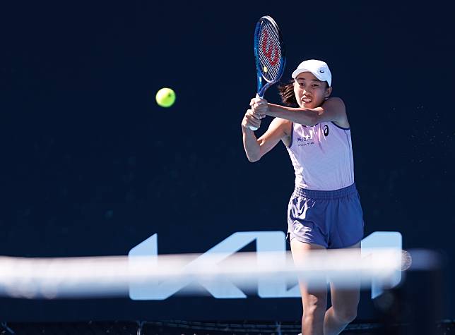 Zhang Shuai hits a return during the women's singles first round match against McCartney Kessler of the United States at the Australian Open tennis tournament in Melbourne, Australia, Jan. 14, 2025. (Xinhua/Ma Ping)