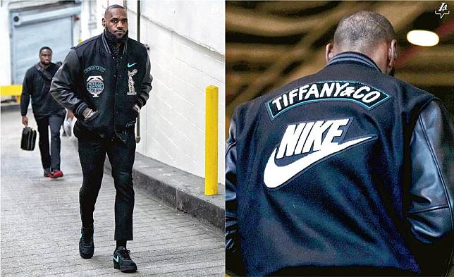 球星演繹–NBA球星LeBron James早前穿著Nike×Tiffany & Co. Air Force 1 1837聯名鞋款現身，並穿上背後擁有Tiffany & Co.和Nike兩個品牌logo，正面印有不少紐約元素的棒球褸，可會是兩個品牌的後續聯乘？（品牌提供）