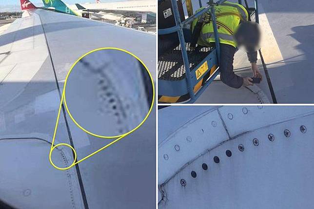 維珍航空客機被拍到機翼上少了固定螺栓。翻攝X平台@nypost