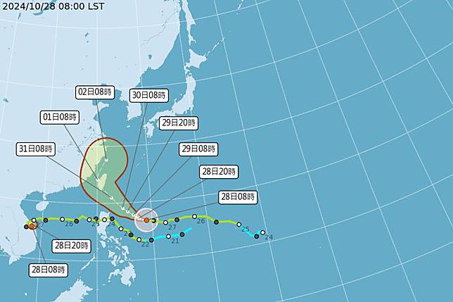 康芮侵台的機率大增，可能會成為「11月颱」。（中央氣象署提供）