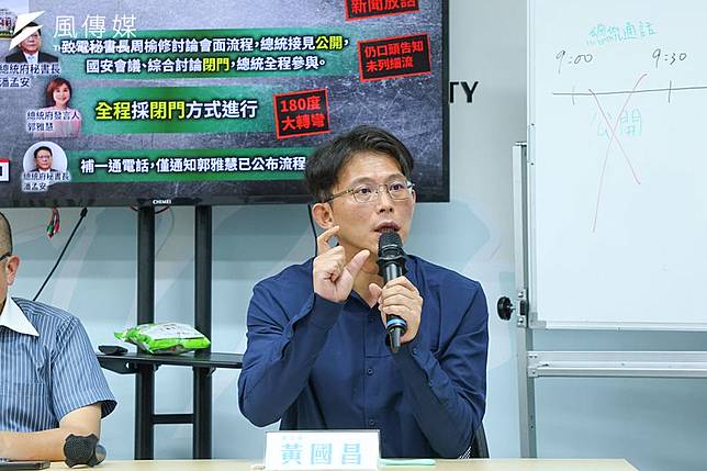 對於不出席國安簡報，事前是否有和國民黨主席朱立倫溝通，民眾黨主席黃國昌（見圖）回應，國民黨要不要出席，只有尊重，沒有任何進一步意見跟評論。（顏麟宇攝）