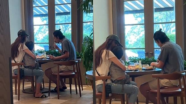 林志玲一家三口用餐溫馨模樣。（圖／翻攝自微博）