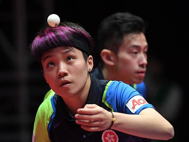 香港組合杜凱琹及黃鎮廷首次奪得國際乒聯世界巡迴賽總決賽混雙冠軍。（法新社）