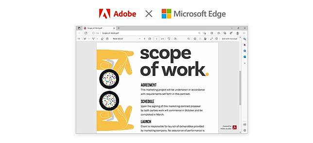 為14億 Windows用戶帶來強大的 Acrobat PDF 體驗！Adobe 和 Microsoft 攜手合作PDF功能整合至Microsoft Edge