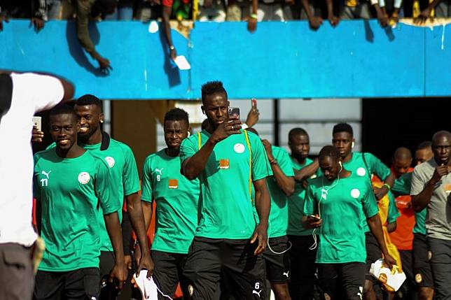 塞內加爾世界盃代表隊26日於國家體育場練球。（湯森路透）