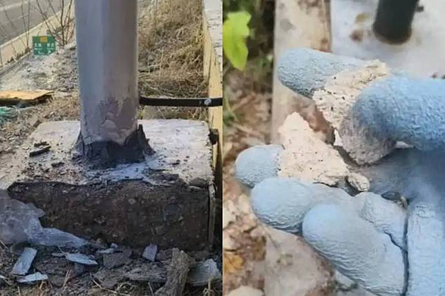中國山東驚見豆腐渣工程。圖／翻攝自微博