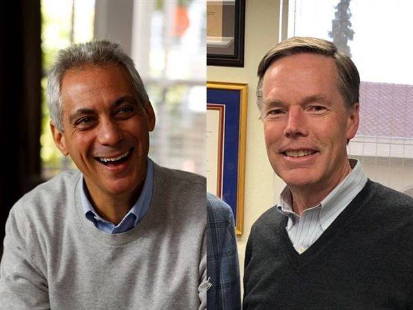彭博報導，前芝加哥市長易曼紐（左）及前國務次卿勃恩斯（右）有可能出任駐中共大使。（左圖取自facebook.com/rahmemanuel，右圖取自twitter.com/RNicholasBurns）