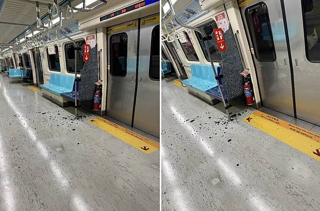 北捷車廂今日上午驚傳車廂內屏風玻璃爆裂。翻攝自crazycarven Threads