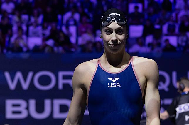 Gretchen Walsh of the United States reacts after winning the women's 100m butterfly final at the World Aquatics Swimming Championships (25m) in Budapest, Hungary, Dec. 14, 2024. (Photo by Attila Volgyi/Xinhua)